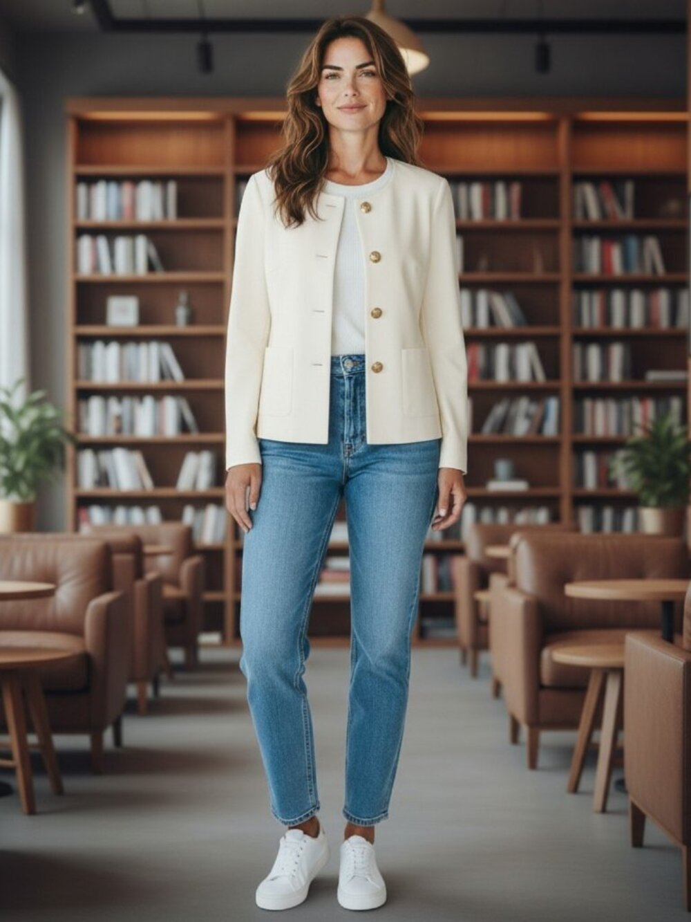 NWT Anne Klein Bright White Lady Jacket Gold Buttons S - MSRP $139